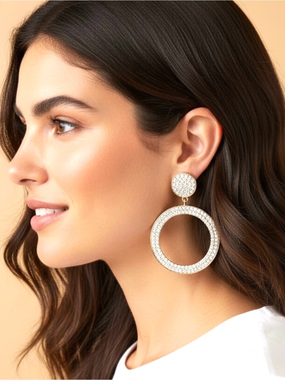 Plunder Earrings Sparkly Rhinestone Hoops in Gold Tone